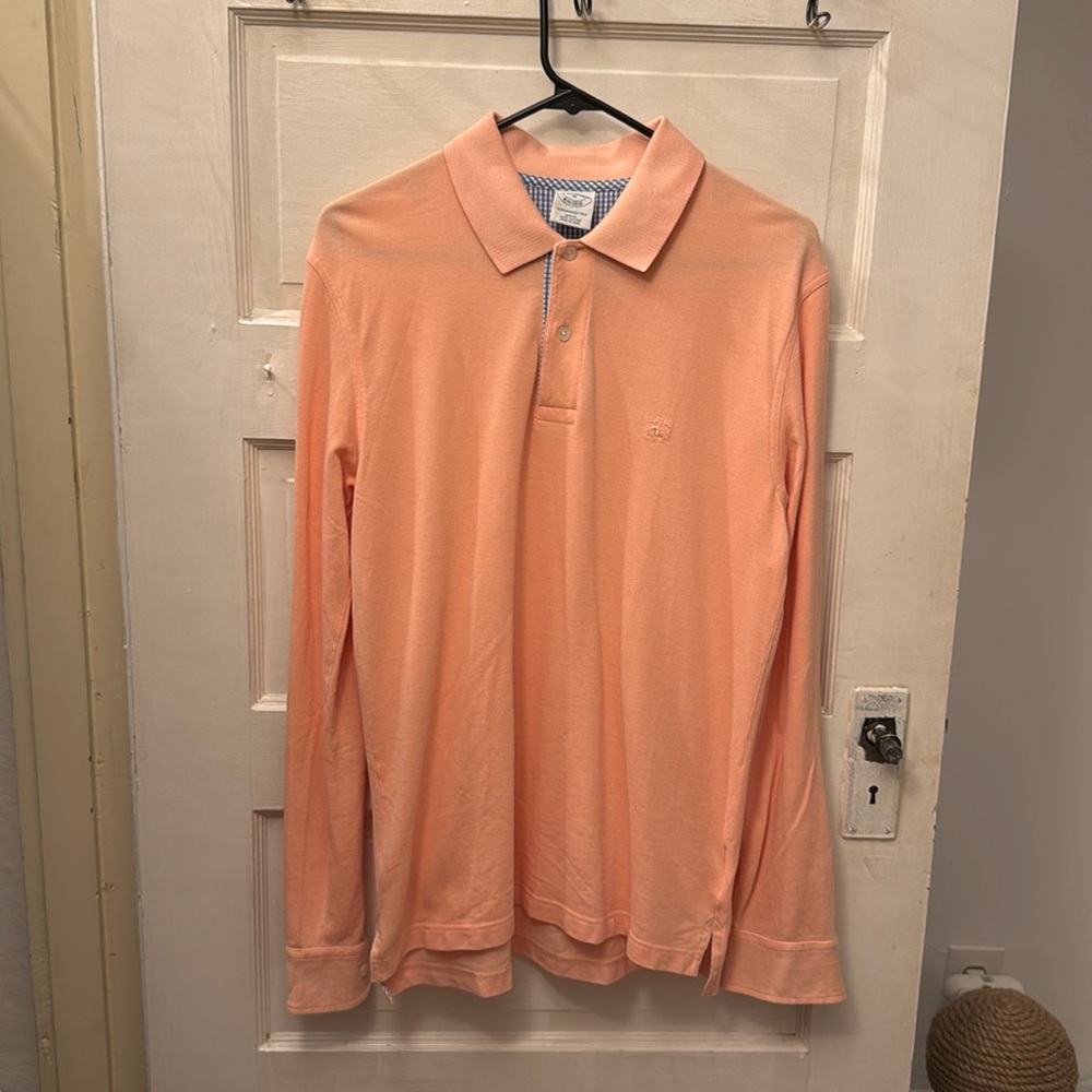 Brooks Brothers Long Sleeve Slim Fit Pique Cotton Polo Shirt Peach
